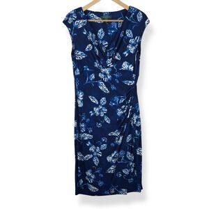 Lauren Ralph Lauren Dress Womens Size 8 Blue Floral Ruched Sheath Garden Party